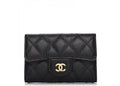 Chanel Card Holder Quilted Caviar Gold-tone Black