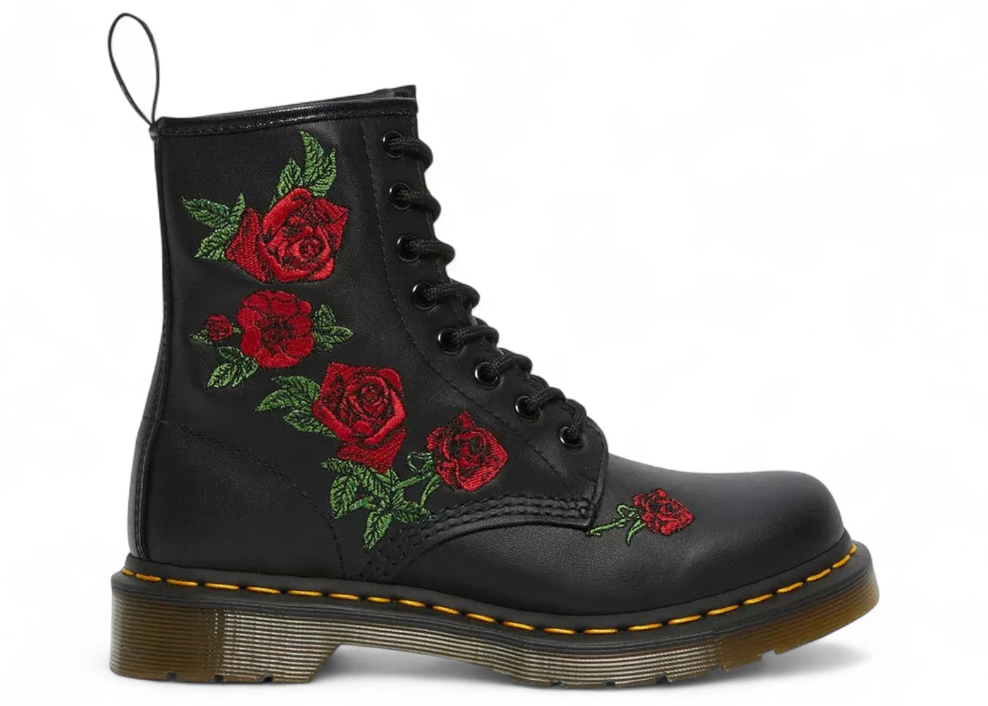 Bottes à lacets en cuir souple Dr. Martens 1460 Vonda noires à roses brodées