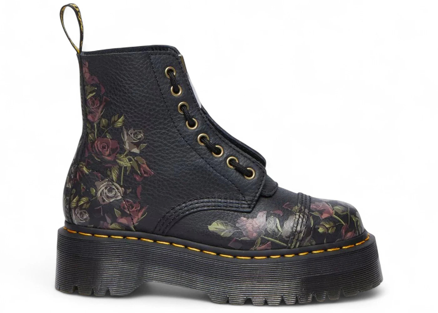 Dr. Martens Sinclair Decayed Roses Schnürstiefel aus genarbtem Nappaleder, Schwarz