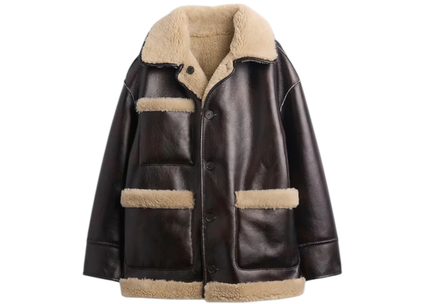 Gap x Sandy Liang Women's Reversible Vegan Leather Sherpa Jacket Dark Brown