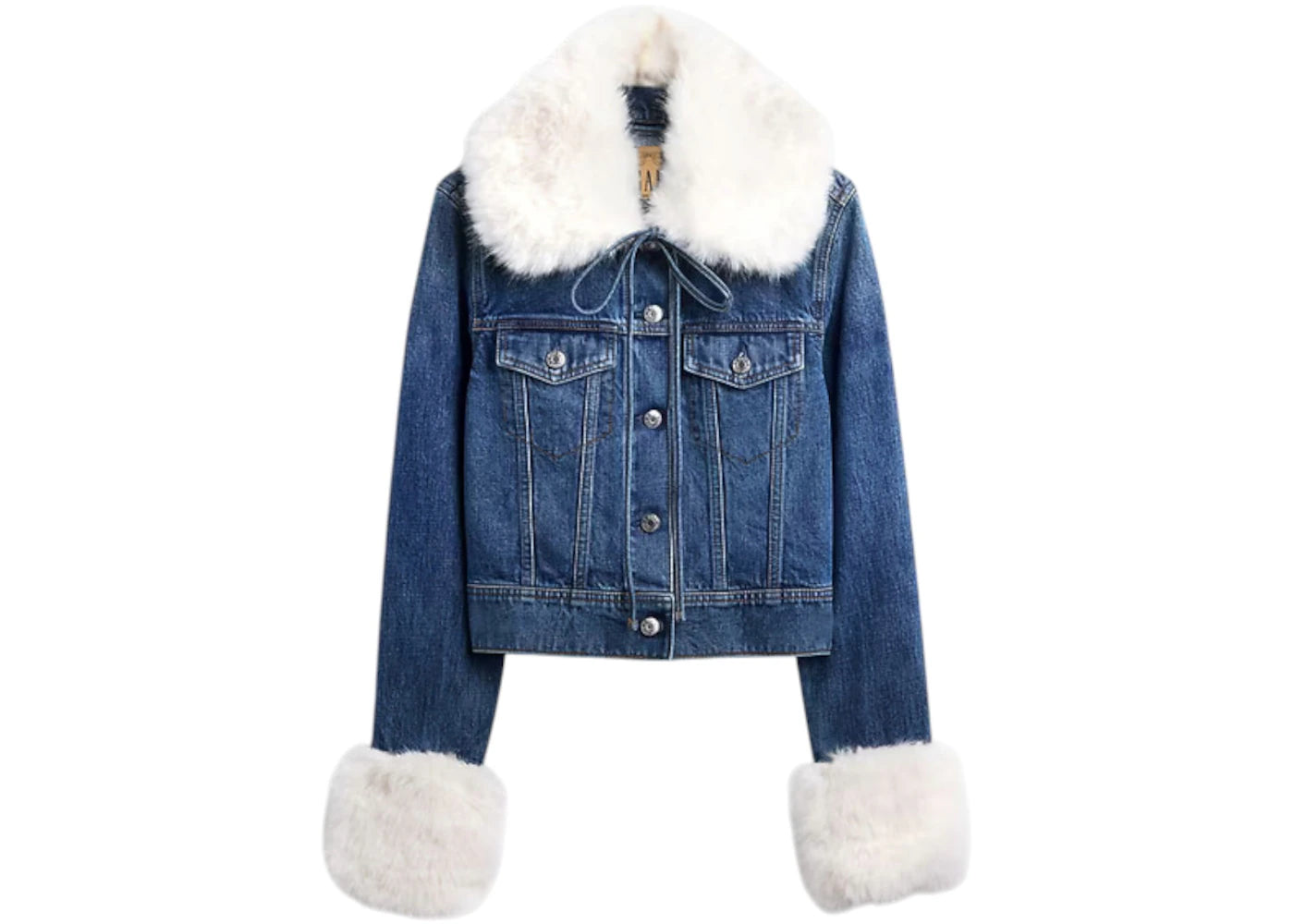 Gap x Sandy Liang Veste Courte en Jean en Fausse Fourrure Femme Bleu Starry Eye