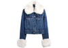 Gap x Sandy Liang Veste Courte en Jean en Fausse Fourrure Femme Bleu Starry Eye