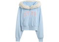 Gap x Sandy Liang Sweat à capuche court zippé en fausse fourrure pour femme Bleu Harbour