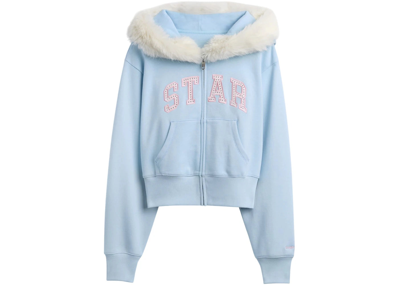 Gap x Sandy Liang Sweat à capuche court zippé en fausse fourrure pour femme Bleu Harbour