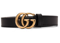 Gucci Doppel-G-Ledergürtel, schmal, mit antikmessingfarbener Schnalle, 0,8 cm breit, schwarz