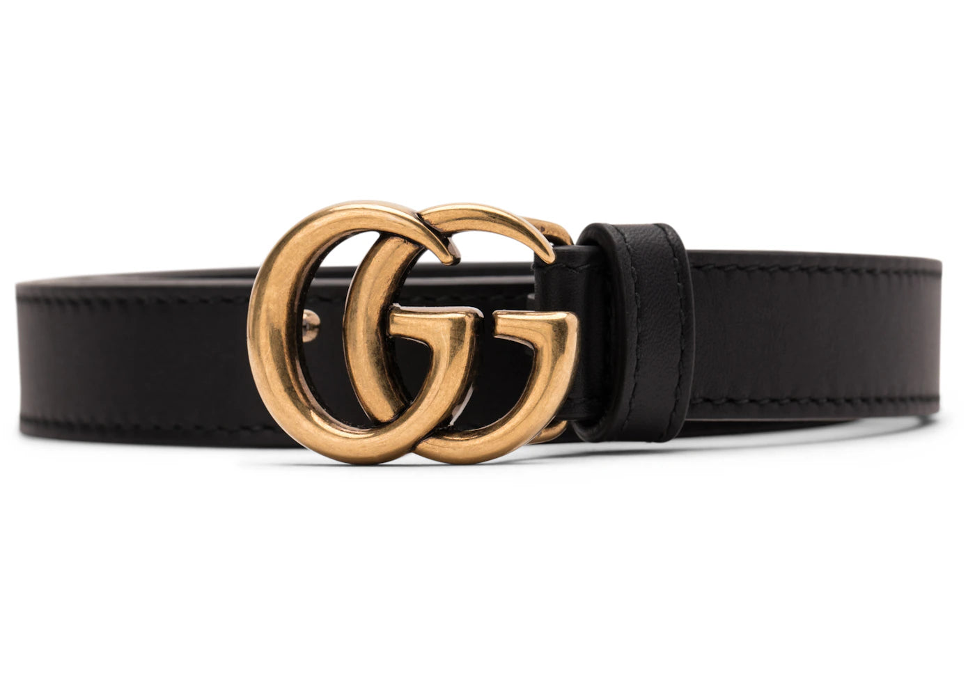 Gucci Doppel-G-Ledergürtel, schmal, mit antikmessingfarbener Schnalle, 0,8 cm breit, schwarz