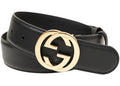 Gucci Gürtel mit ineinandergreifendem G-Logo, hellgoldfarben, schwarz