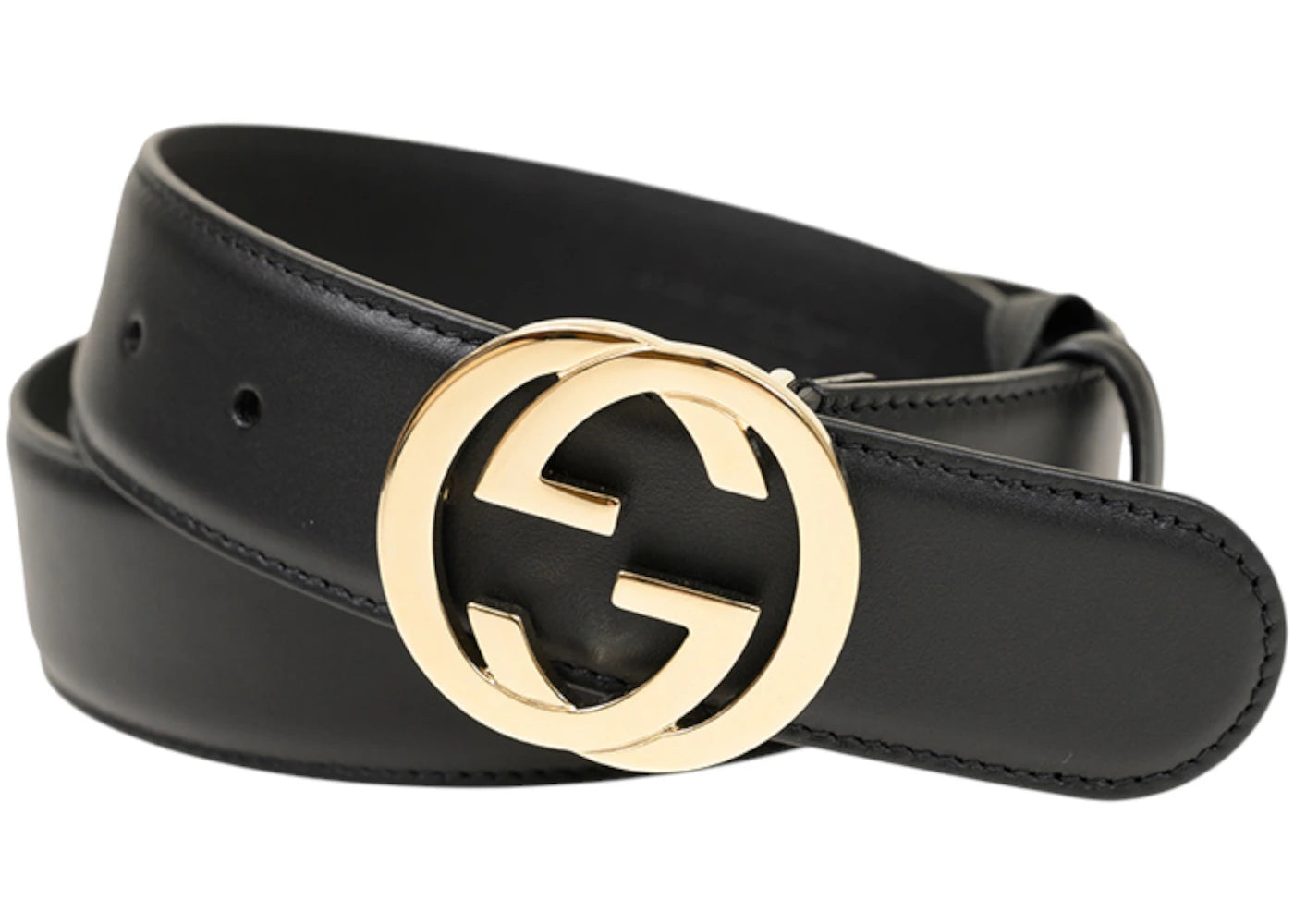 Gucci Gürtel mit ineinandergreifendem G-Logo, hellgoldfarben, schwarz