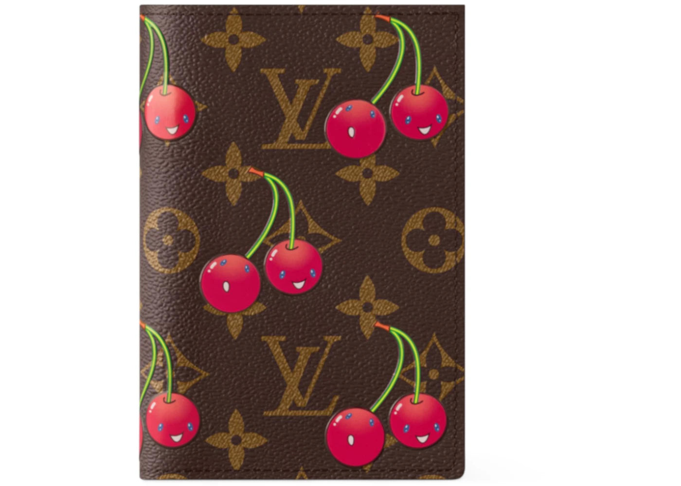 Couverture de passeport Louis Vuitton x Takashi Murakami Cerise Monogram Marron
