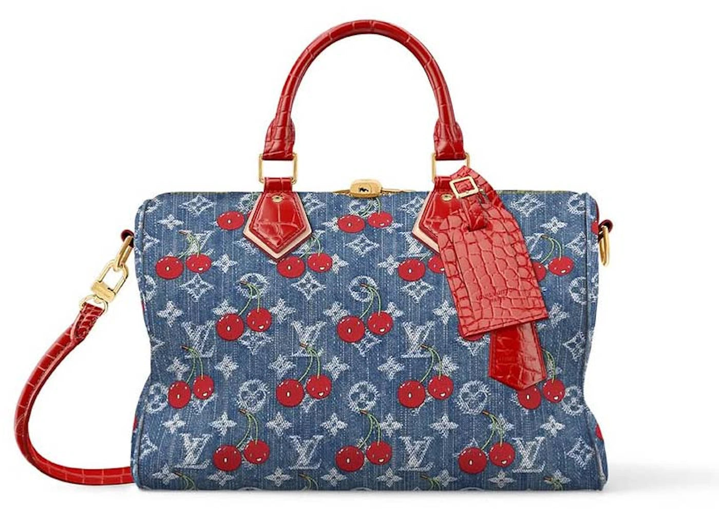 Louis Vuitton x Takashi Murakami Cherry Speedy 30 Denim Monogram Cerise