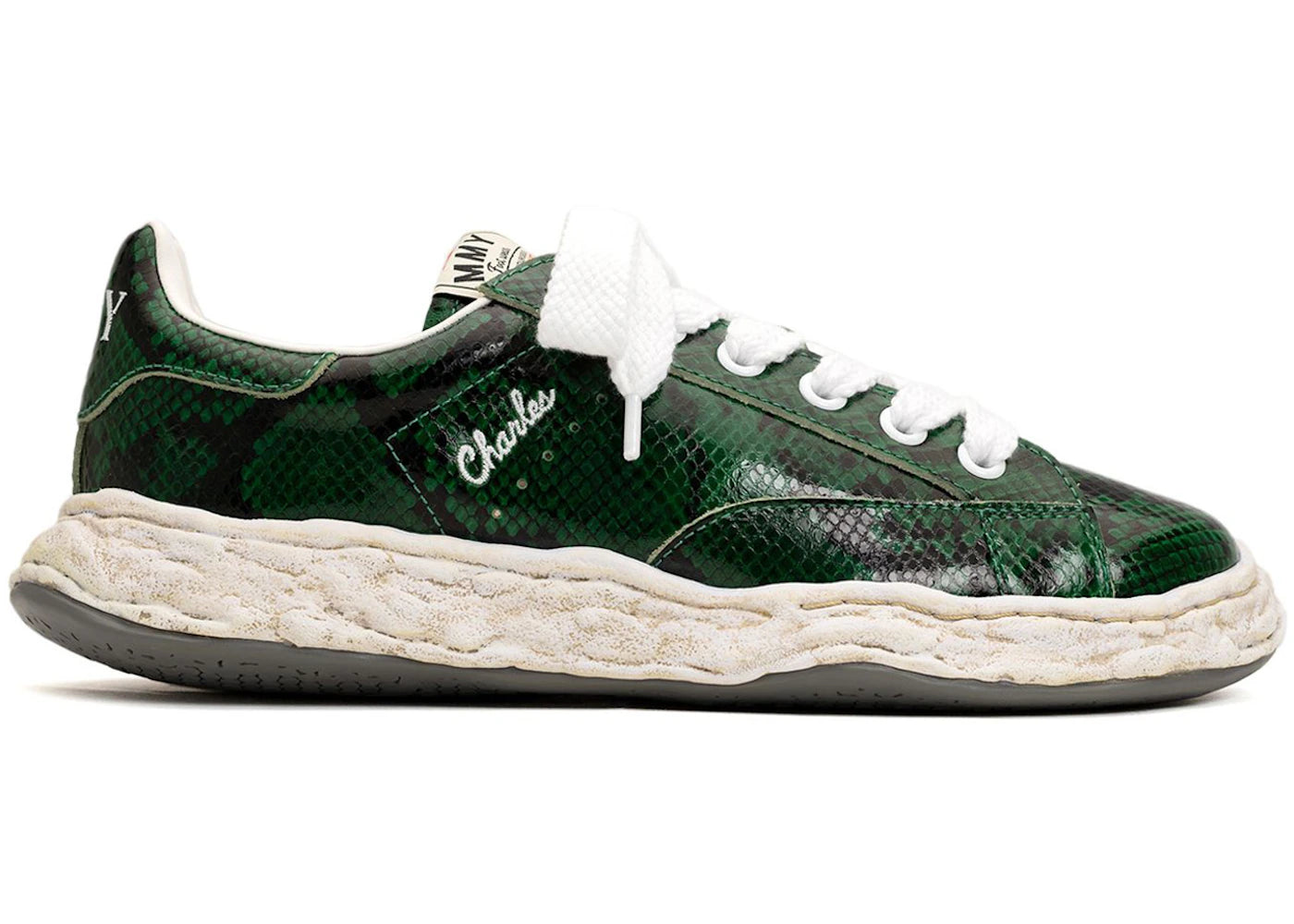 Maison Mihara Yasuhiro Charles OG Sohle Leder Low Python Print Grün