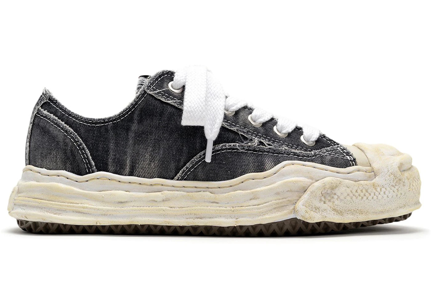 Maison Mihara Yasuhiro Hank OG Sole Bleach-Wash Denim Canvas Low Schwarz Weiß