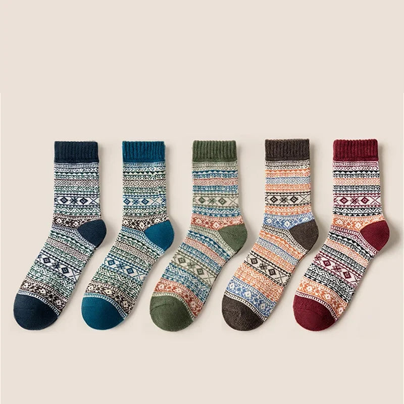 Chaussettes d'hiver en laine par Mr. Sneakerseller – Lot de 5 paires de chaussettes épaisses et chaudes style rétro