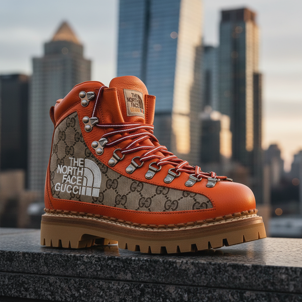 Gucci x The North Face Canvas Leather Boot Beige Orange