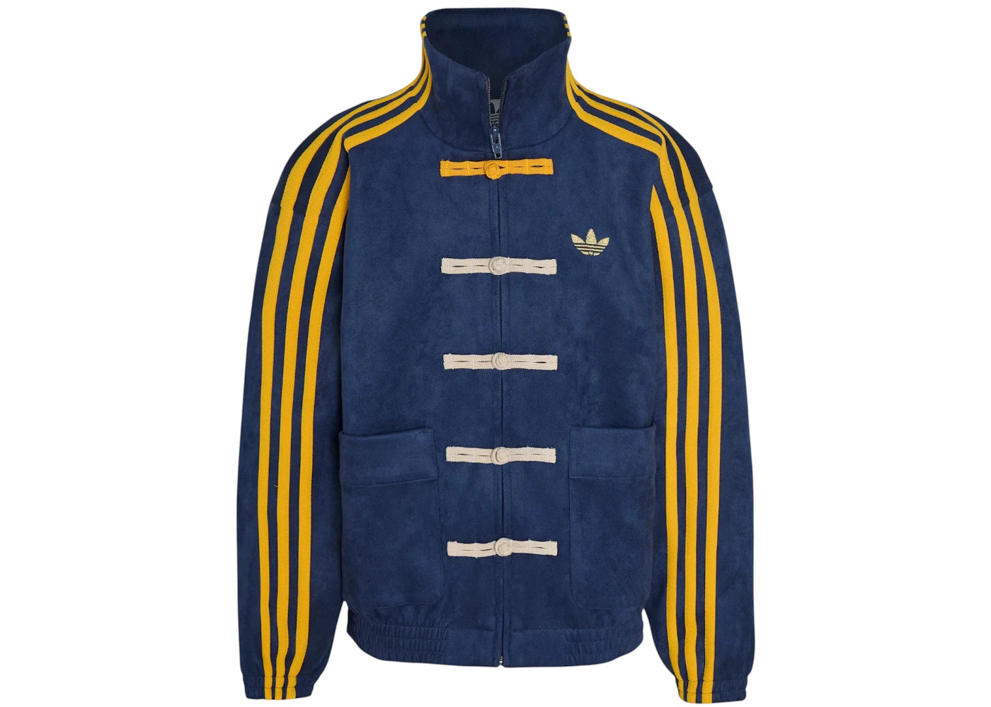 adidas Junior Kinder Oversize-Strickjacke im chinesischen Stil, Rundhalsausschnitt, Marineblau/College-Gold