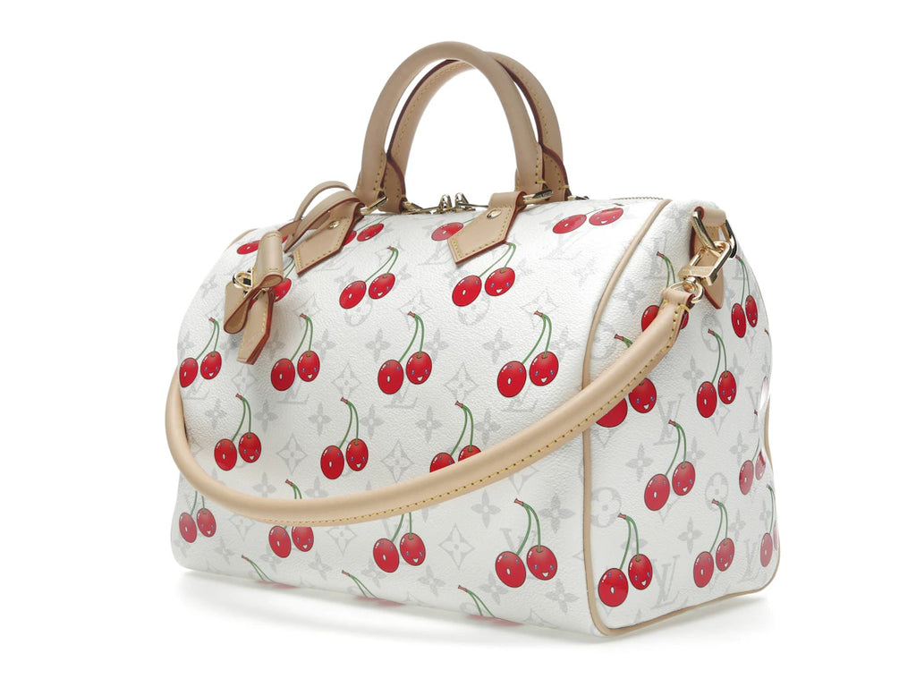 Louis Vuitton x Takashi Murakami Cherry Speedy Soft Bandouliere 30 White Monogram