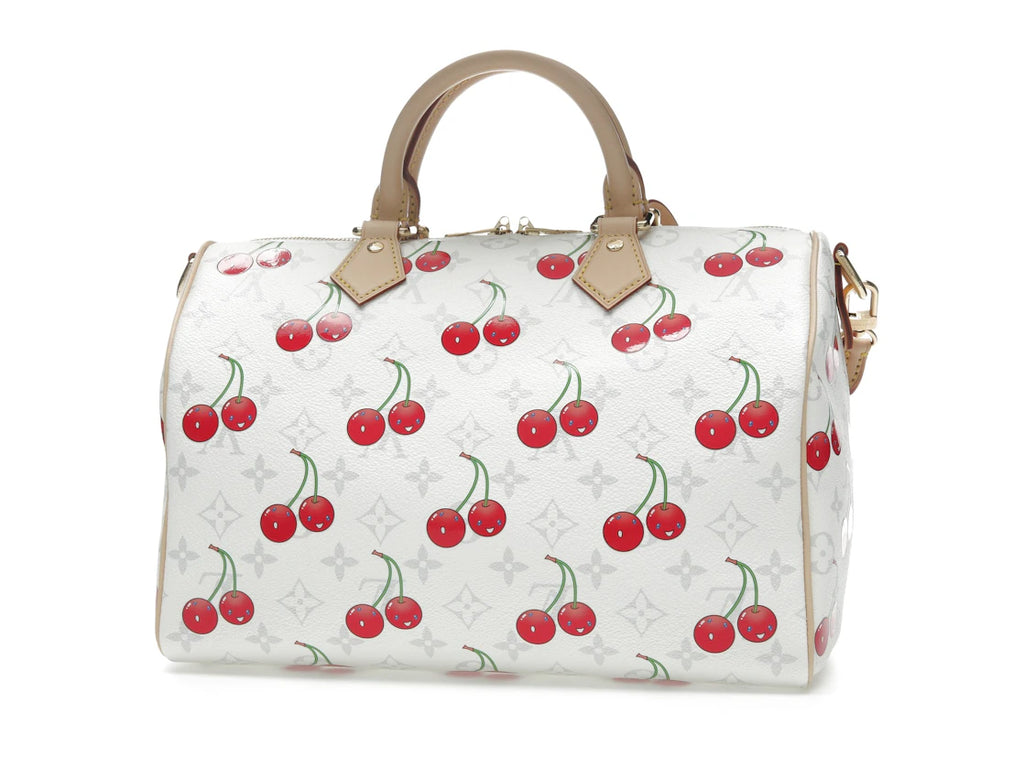 Louis Vuitton x Takashi Murakami Cherry Speedy Soft Bandouliere 30 White Monogram