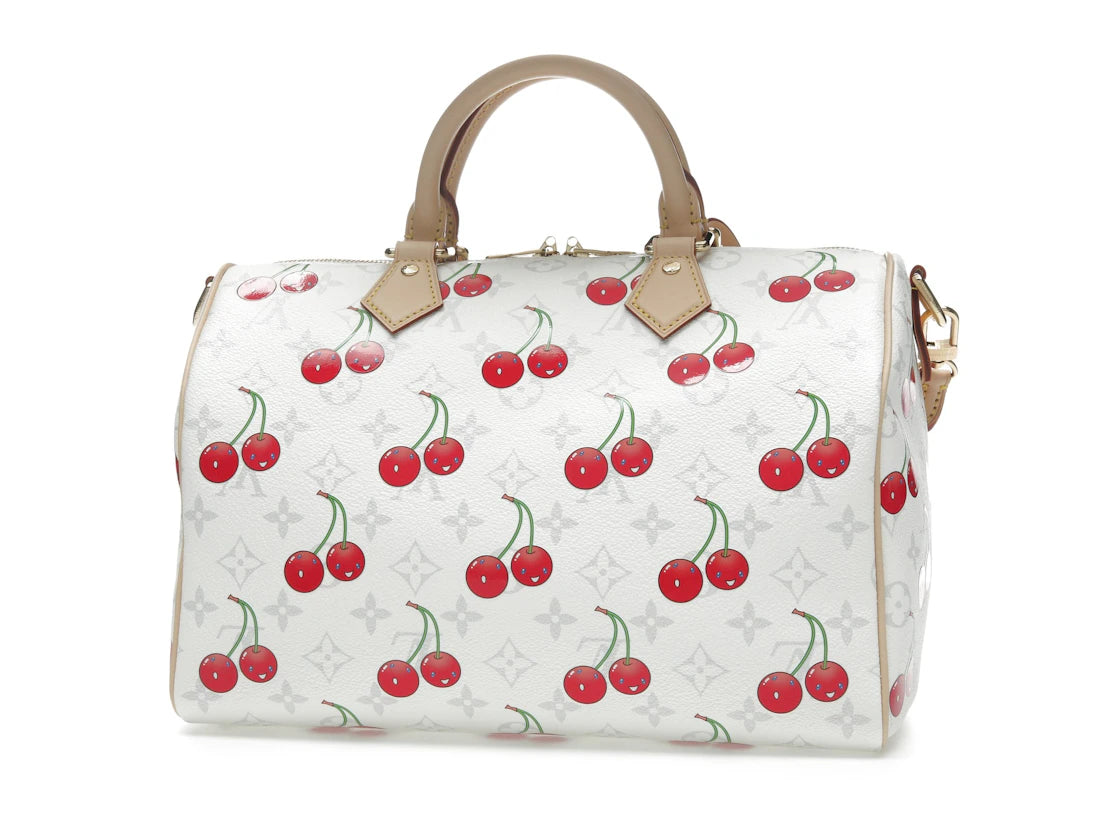 Louis Vuitton x Takashi Murakami Cherry Speedy Soft Bandouliere 30 White Monogram